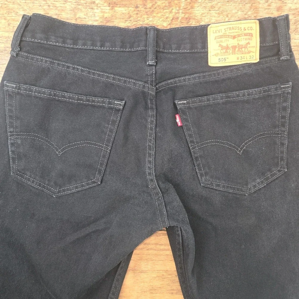 Levi's 505 Men's Black Regular Fit Jean 34Wx32L  Straight Leg Skate Grunge Y2k